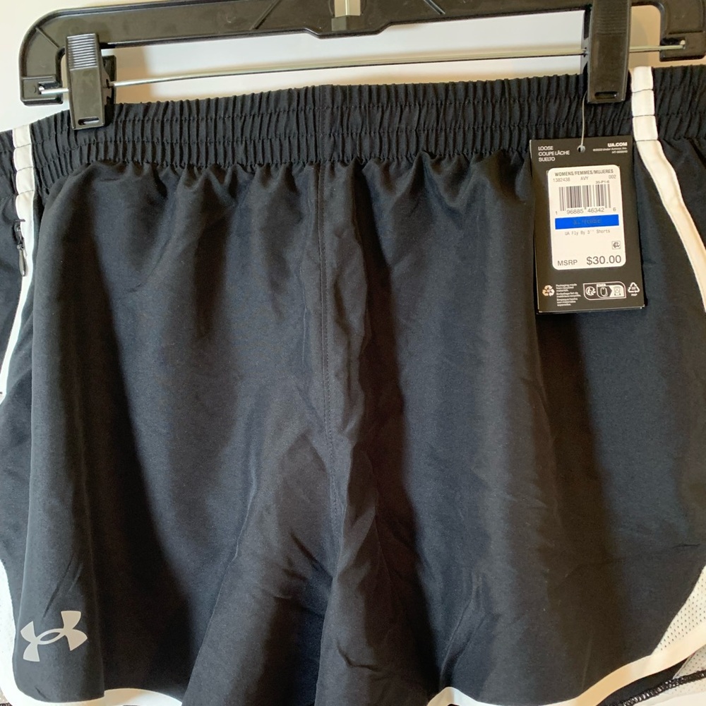 Under Armour Black Athletic Shorts Fly By 3 with White Trim